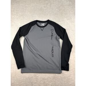 Under Armour Shirt Youth Sz XL Black Grey Cold Gear Thermal Raglan Waffle Knit